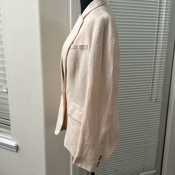 Lauren Linen-Blend Notch Lapel Single Button Lined Tailored Peach Blazer - Picture 3 of 9
